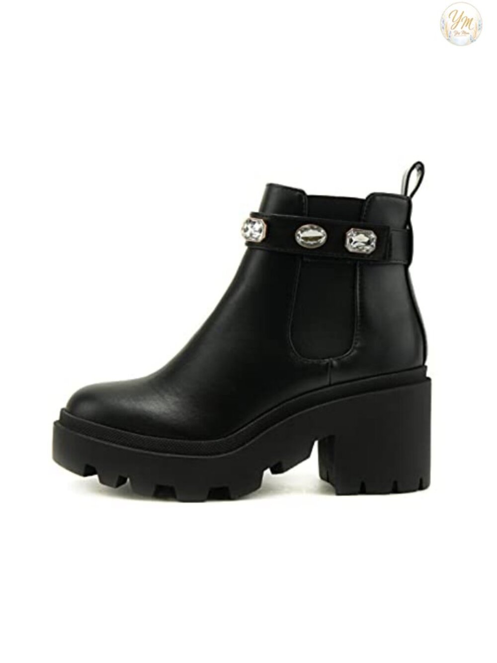 Women's Mid Heel Chelsea Ankle Bootie with Gleaming Studs and Platform